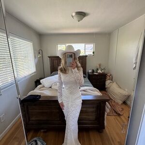 Ronny Kobo Collection Ivory Ruched Lace Maxi Dress